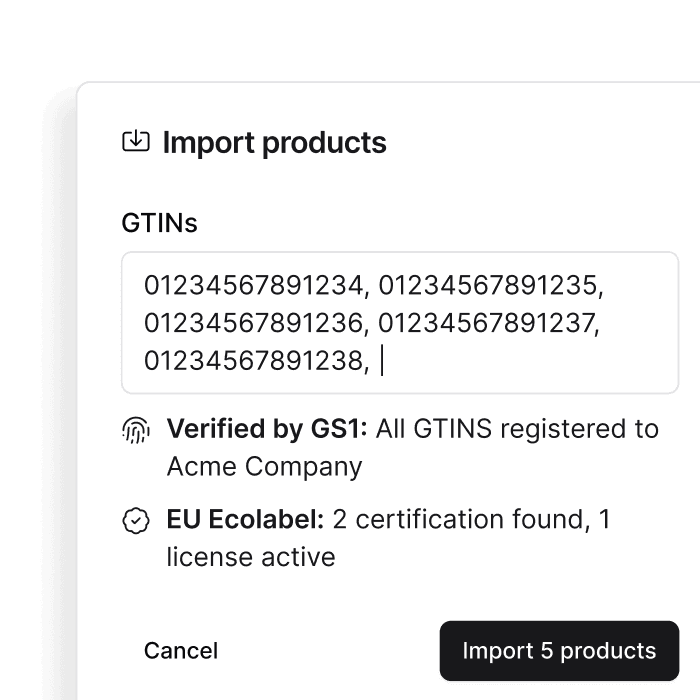 Import products by GTIN with GS1 verification